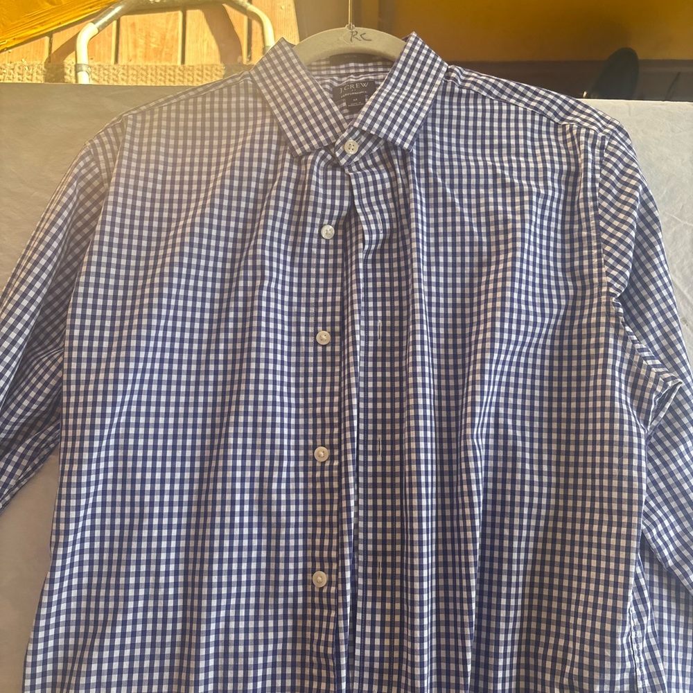 J. Crew Navy and White Checkered Dress Shirt
